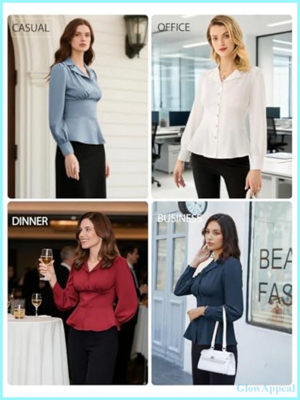 Long Sleeve Dressy Peplum Blouse Button Down Business Casual Work Tops Women - Picture 4 of 6